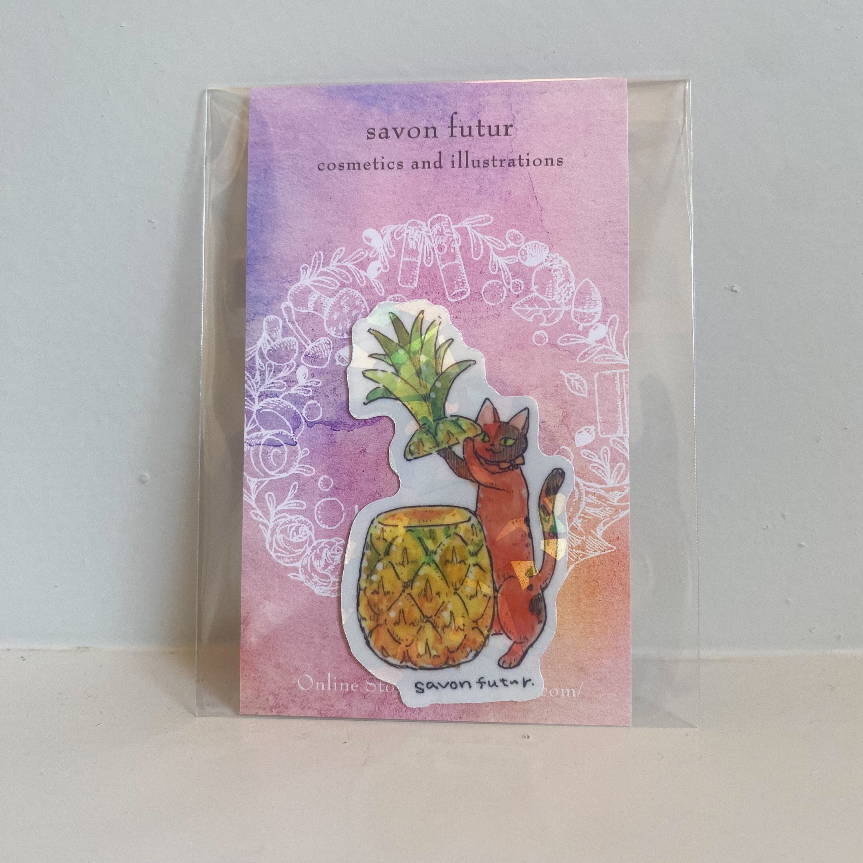 ステッカーシール / パイナップルと猫