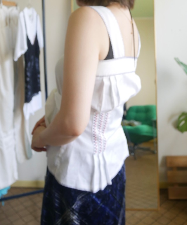 70s-80s VINTAGE White Cotton Belted Bustier Top