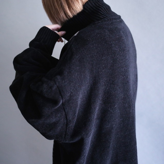 super over silhouette fake suede patch design  zip-up knit jacket