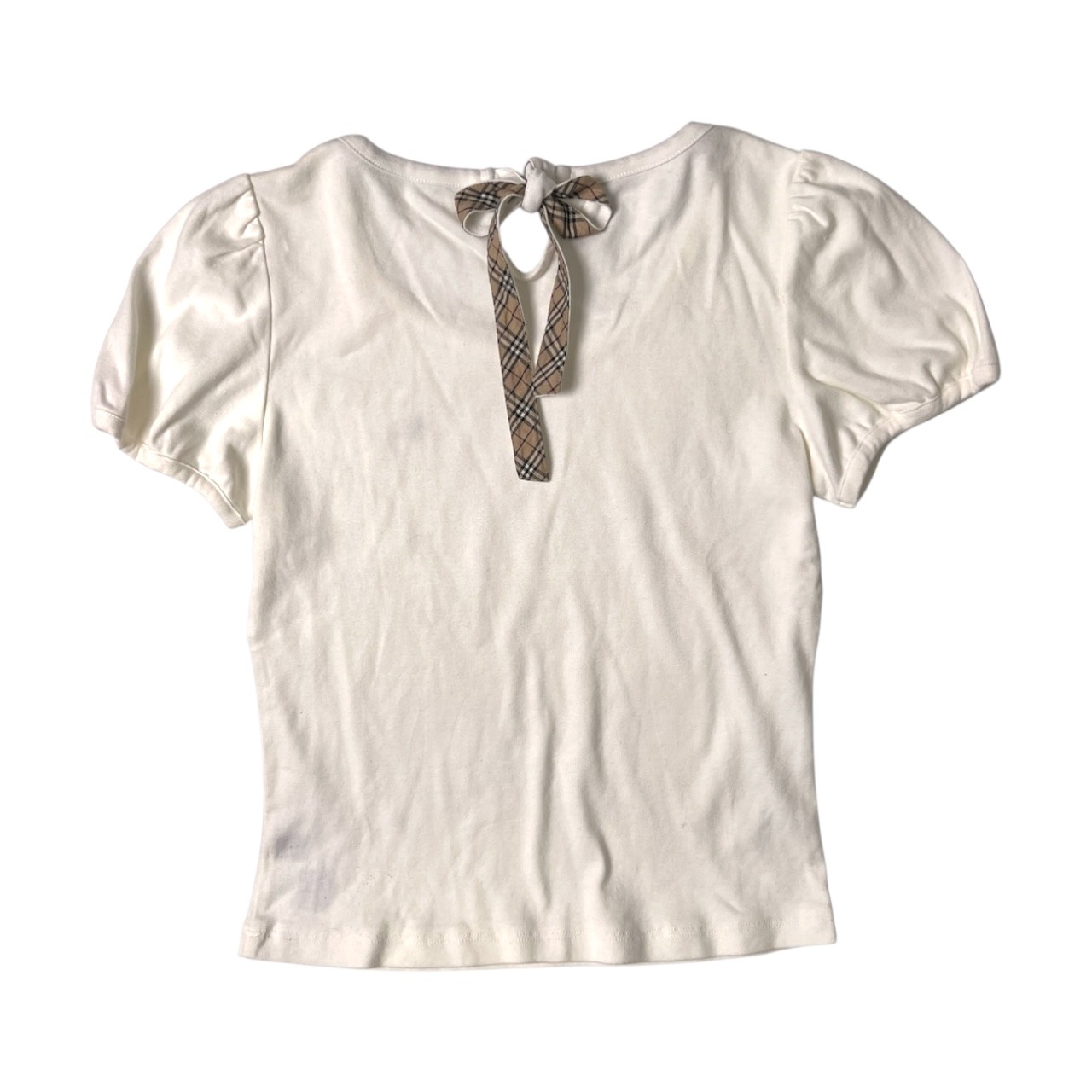 BURBERRY BLUE LABEL バーバリーブルーレーベル ノバチェック リボン 半袖Tシャツ 38/ホワイト/カットソー