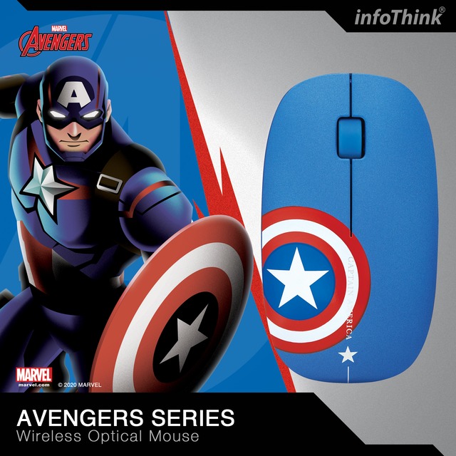 InfoThink 【MARVEL公式】ワイヤレスマウス Wireless Optical Mouse マーベル MARVEL アベンジャーズ  Avengers キャプテン・アメリカ Captain America 光学マウス iWM-100-CA | e-QUALIA イークオリア