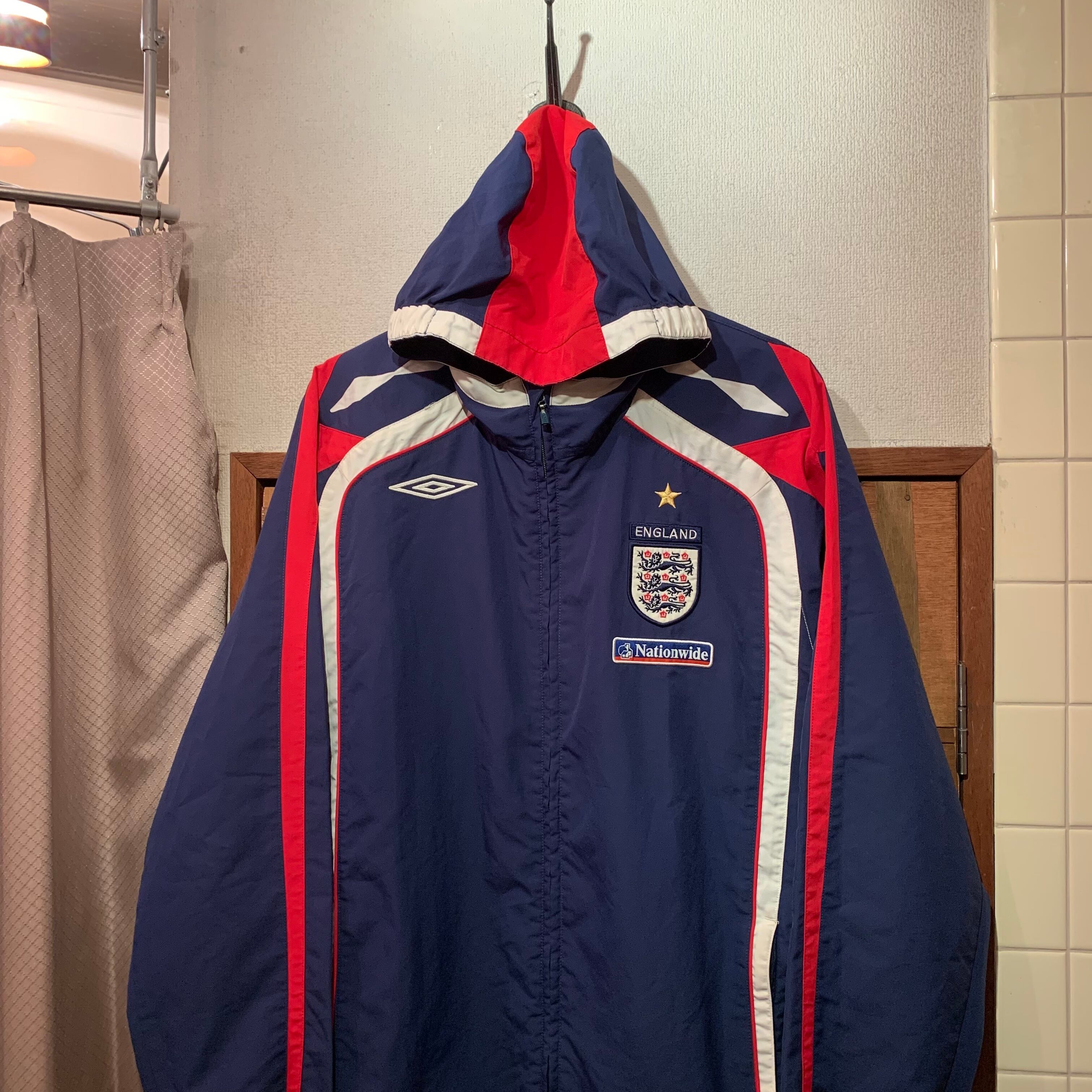 “UMBRO” 00’s「ENGLAND」 navy×red×white polyester zip-up hooded jacket