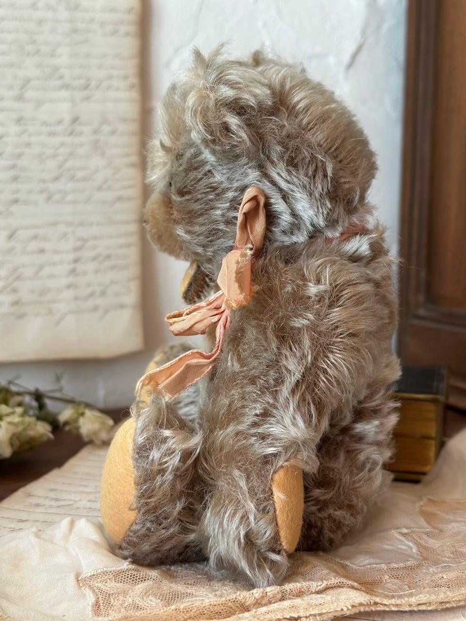 ピンクリボンのオープンマウスベア くま ぬいぐるみ | Brocante de La