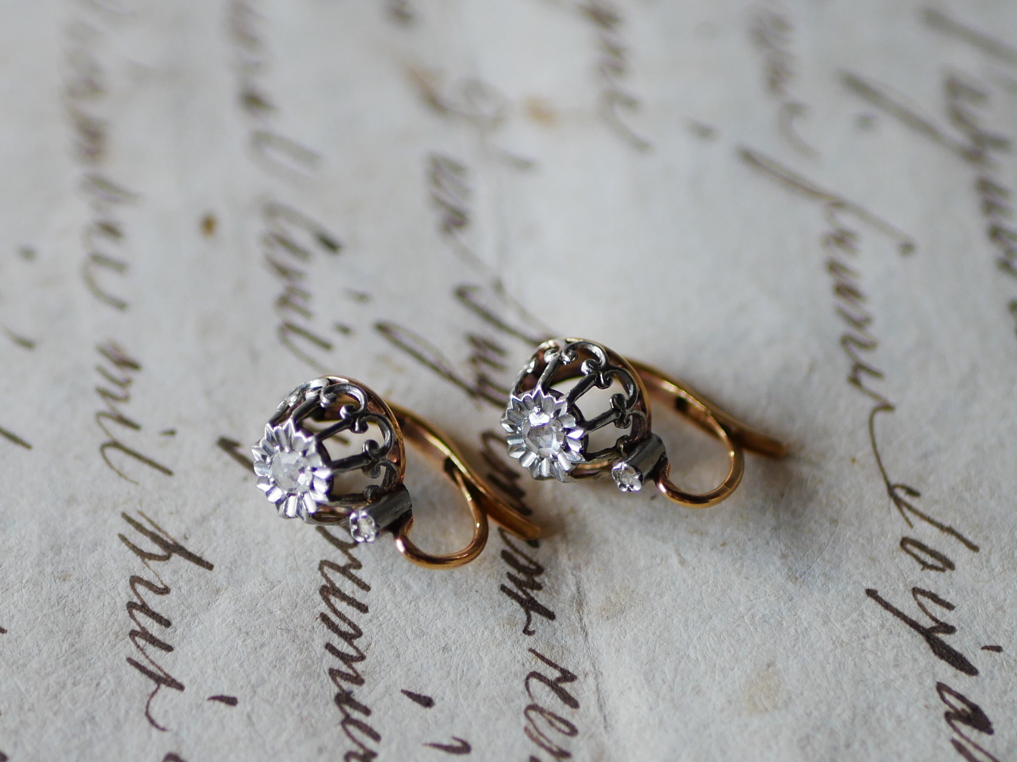 フランスアンティークジュエリーピアス 18k ドルムーズヴィンテージ