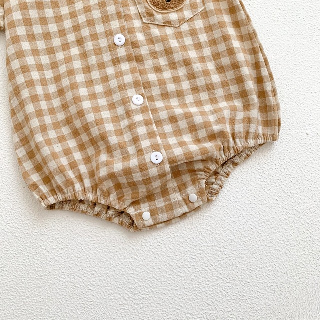【BABY】くまパッチチェック半袖シャツロンパース - 16