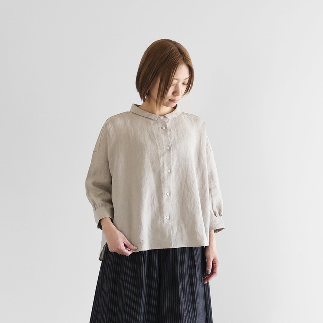 HUIS / 8分袖オールドレピアリネンワイドブラウス - きなり