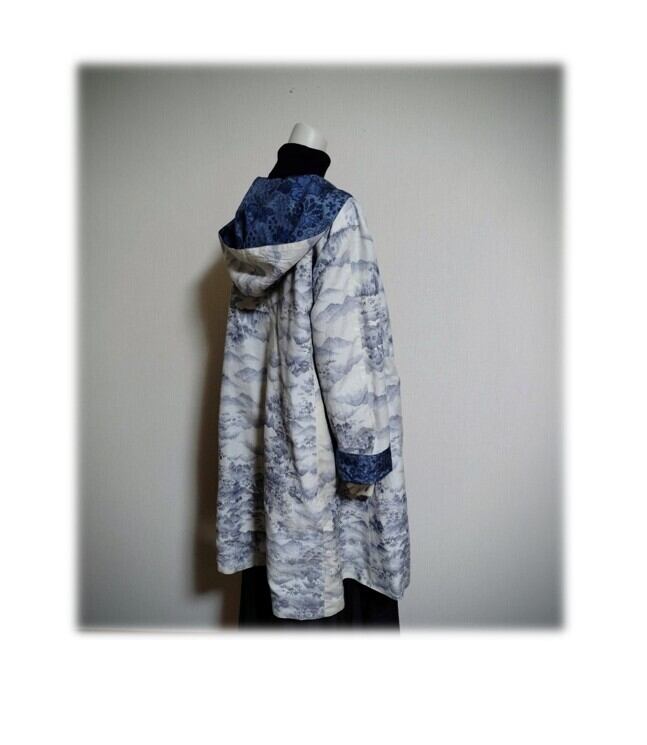 16 1点物 デッドストック大島紬 リバーシブルAラインコート 羽織り物