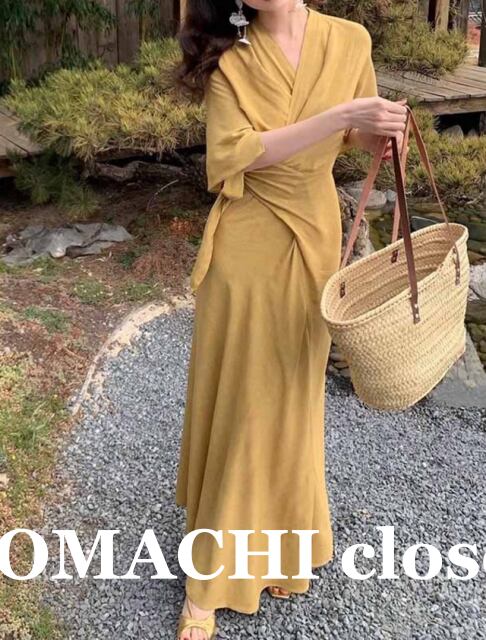 【送料無料】 ラップアップウエストロングワンピース ワンピース 五分袖 Vネック クロス ロング丈 ハイウエスト スリム 細身 韓国 レディース オルチャン 可愛い 大人可愛い 大人女子 シンプル きれいめ カジュアル 大人 気品 上品 おしゃれ お洒落 こなれ感 抜け感 かっこいい きちんと 大人女子 シック クール モダン フェミニン S M L グリーン ピンク イエロー 春 夏 20代 30代 40代 お呼ばれ デート 女子会 普段使い コーデ トレンド 脚長 美脚 スタイル