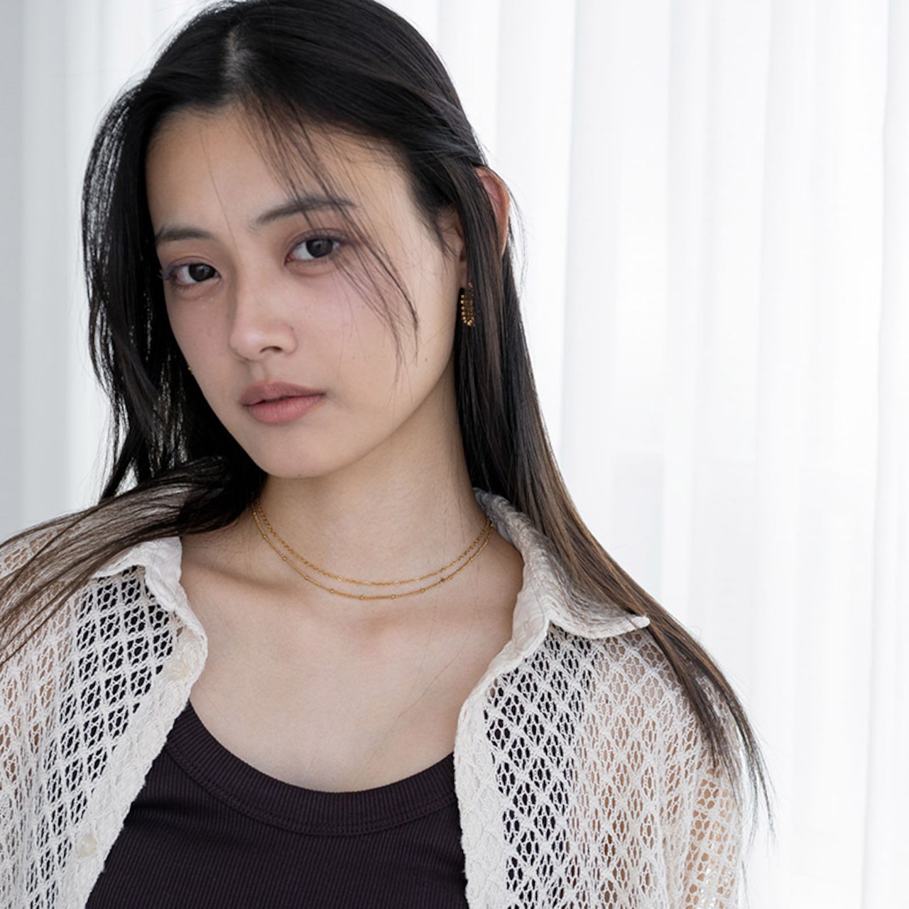 【ネコポス便】金属アレルギー対応  ネックレス 2連ネックレス レイヤード 重ね着け 2連 小豆チェーン ステーションチェーン ミニボール ショートネックレス チョーカー風　2600