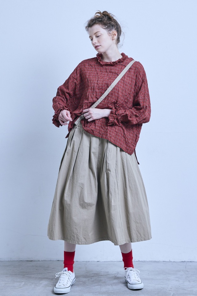 g_653 CHECK NECK FRILL BOX PULLOVER