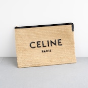 セリーヌ ラフィア クラッチバッグ ブラック スパンコール レザー