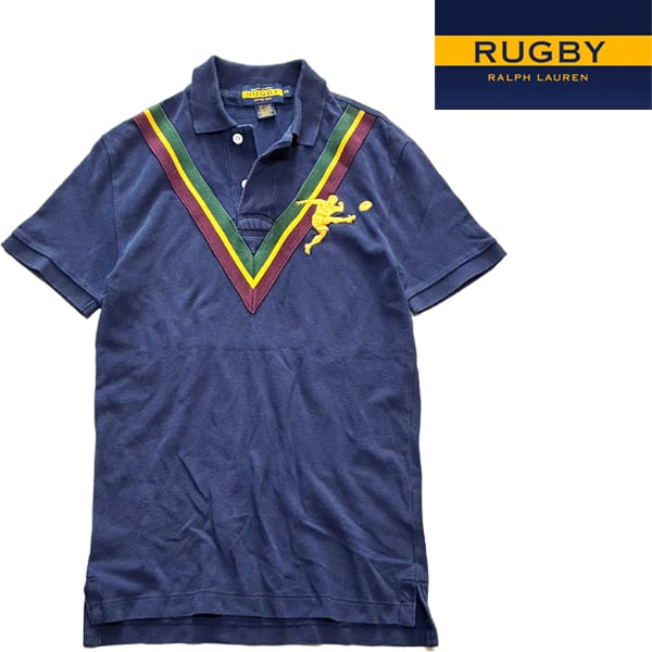 1点物◇ラルフRUGBYラグビー半袖POLOポロシャツ古着メンズXSレディース