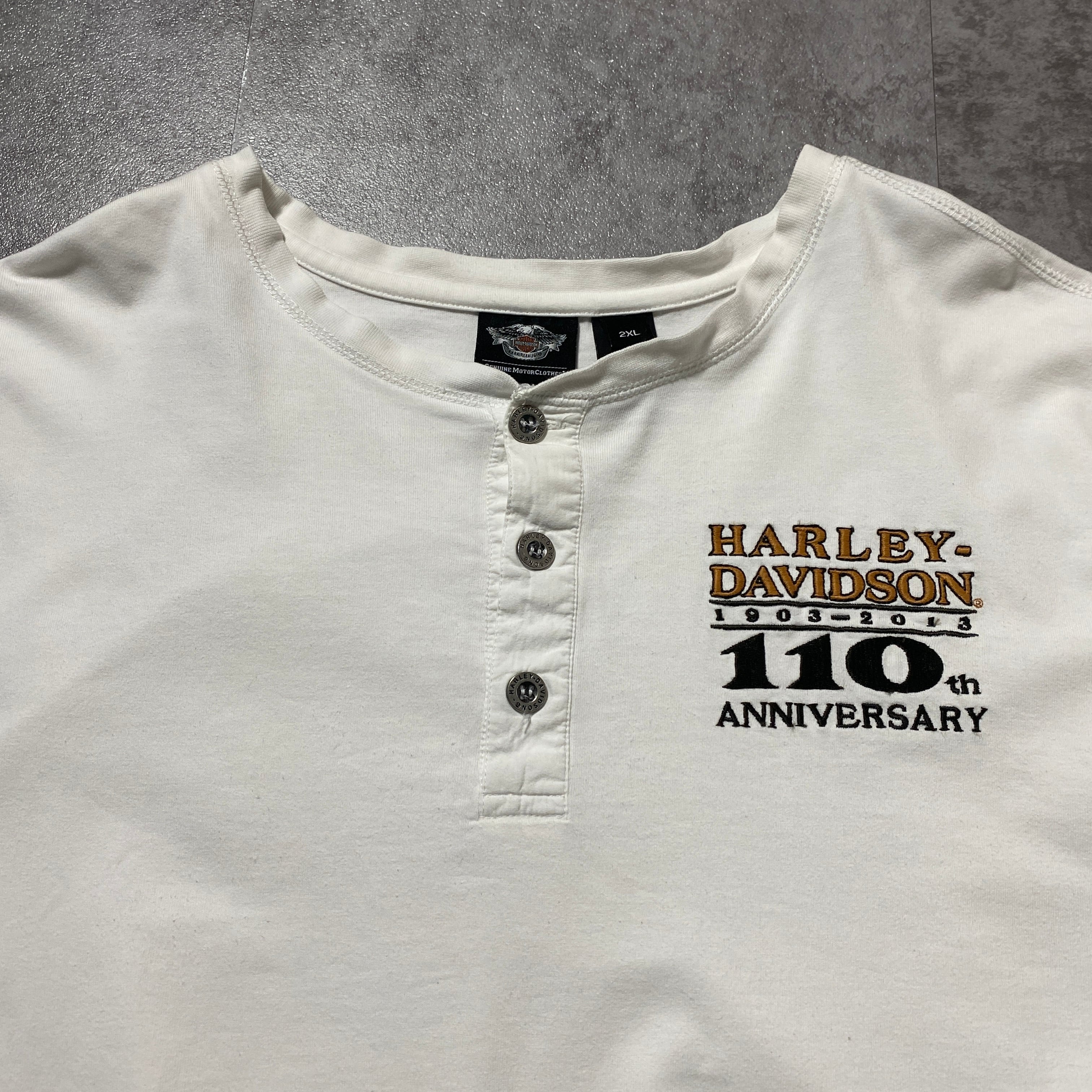 Harley-Davidson 110th アニバーサリー　ロンT WHT XL Size:2XL】Harley-Davidson ハーレーダビッドソン 110周年 刺繍ロゴ