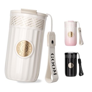 【人気】GOOM タンブラー 保温ボトル コーヒーカップ 水筒 500ml 持ち運び可能 ストロー付き 漏れ防止 ステンレス製 316 真空断熱タンブラー 3WAY 保温保冷 蓋付き お手入れ簡単 ストラップ付き(ホワイト）