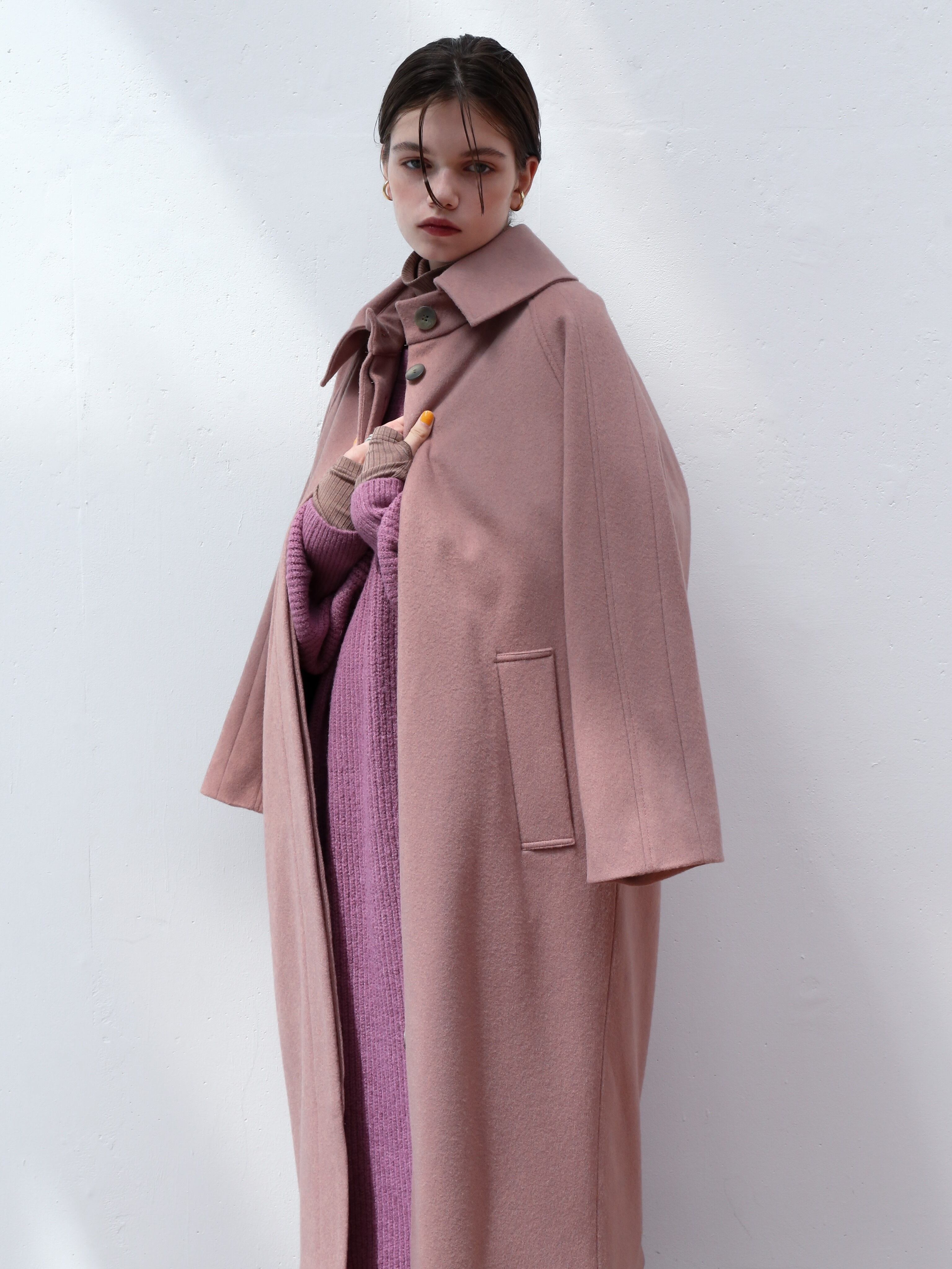 【Japan Made】back button wool coat（baked pink）