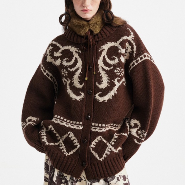 編み影をゆらすブラウンジャカードの羽織譜 《B0062》