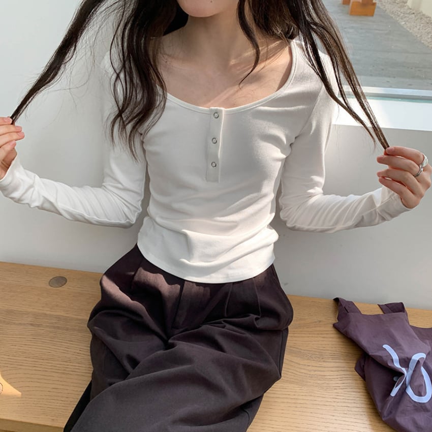 half-button long-sleeve t-shirt　J00493