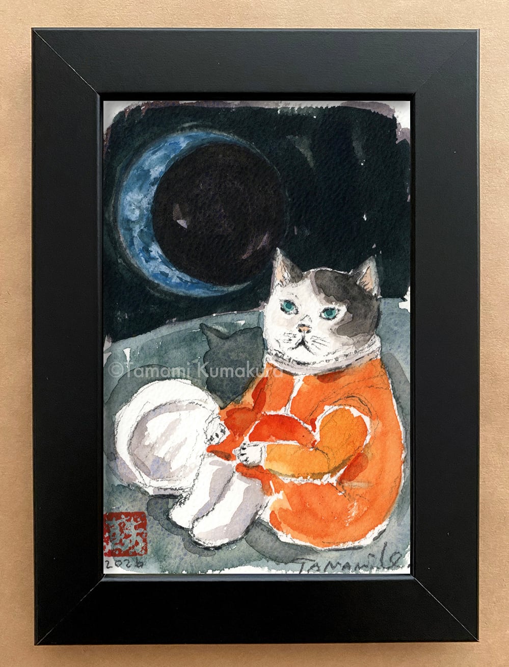 『魔法のひととき』｜動物画 原画 絵 手描き 癒し 猫 くまさん 一点物 額縁付 3bc334b225e6e02e8524c207ab6968