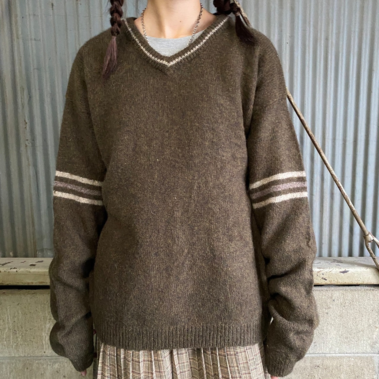 NORTH CREST 90年代 ライン ウール ニットセーター メンズL 古着 90s 