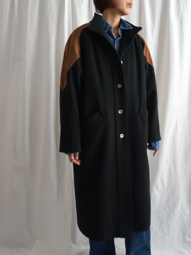 1980s wool with suede leather coat