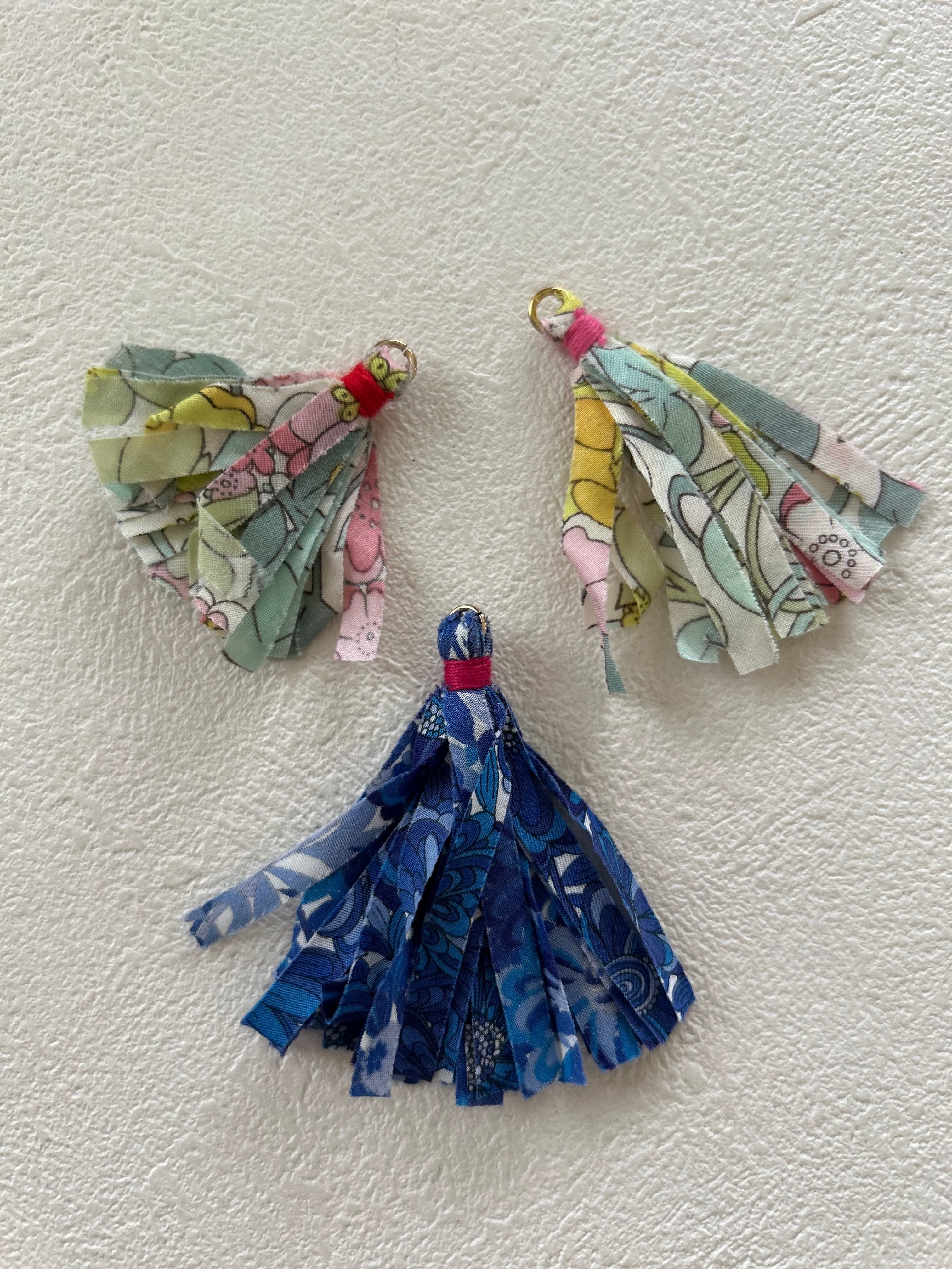 輸入デザインパーツ タッセルパーツ 3個セット マルチカラー 55mm/50mm/40mm アクセサリーパーツ 装飾材 布製