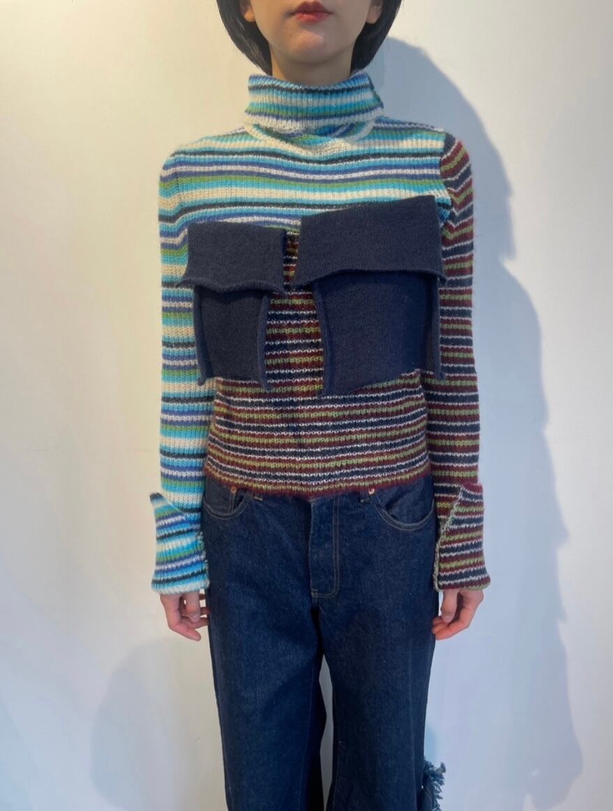 kotohayokozawa MOHAIR BORDER HIGH NECK KNIT(BLUE) KT23A-KN05