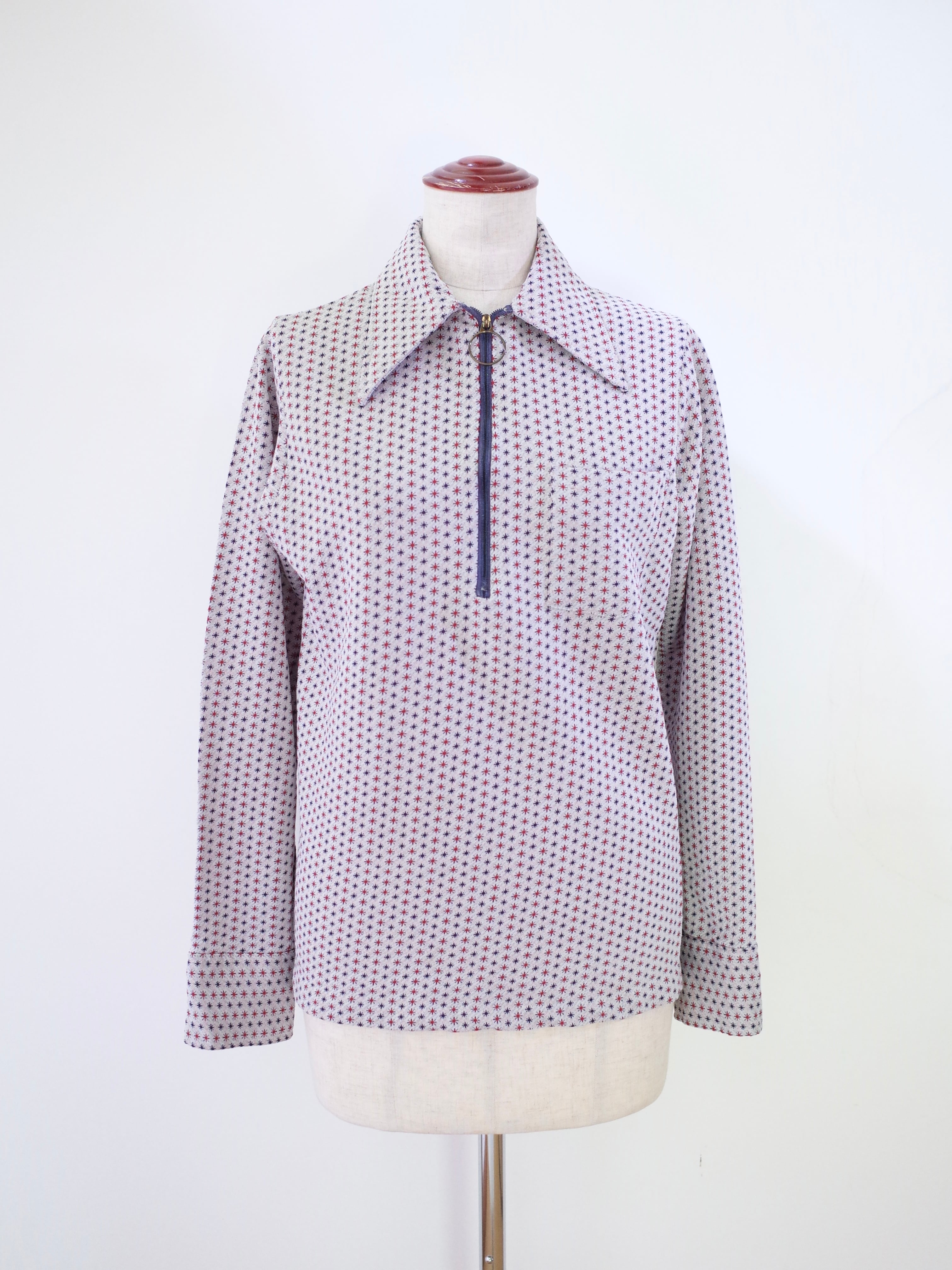 70s Star Print Half-Zip Jersey Top