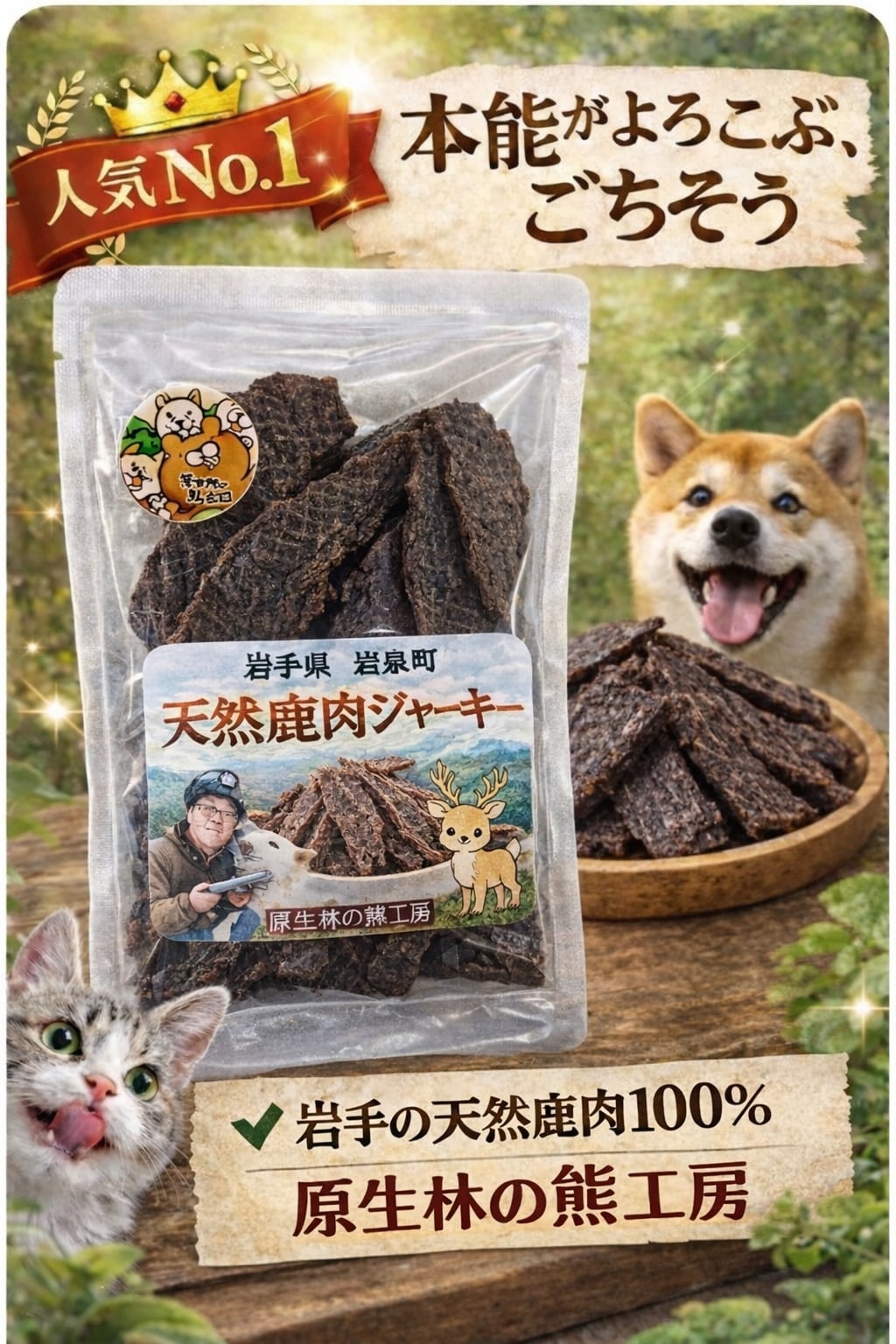 ペット用鹿肉ジャーキー 20g×5袋 | 原生林の熊