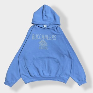 【GILDAN】バルブ高校 フットボール部 BUCCANEERS BARBEプリント パーカー フーディー プルオーバー X-LARGE ビッグシルエット スカイブルー US古着