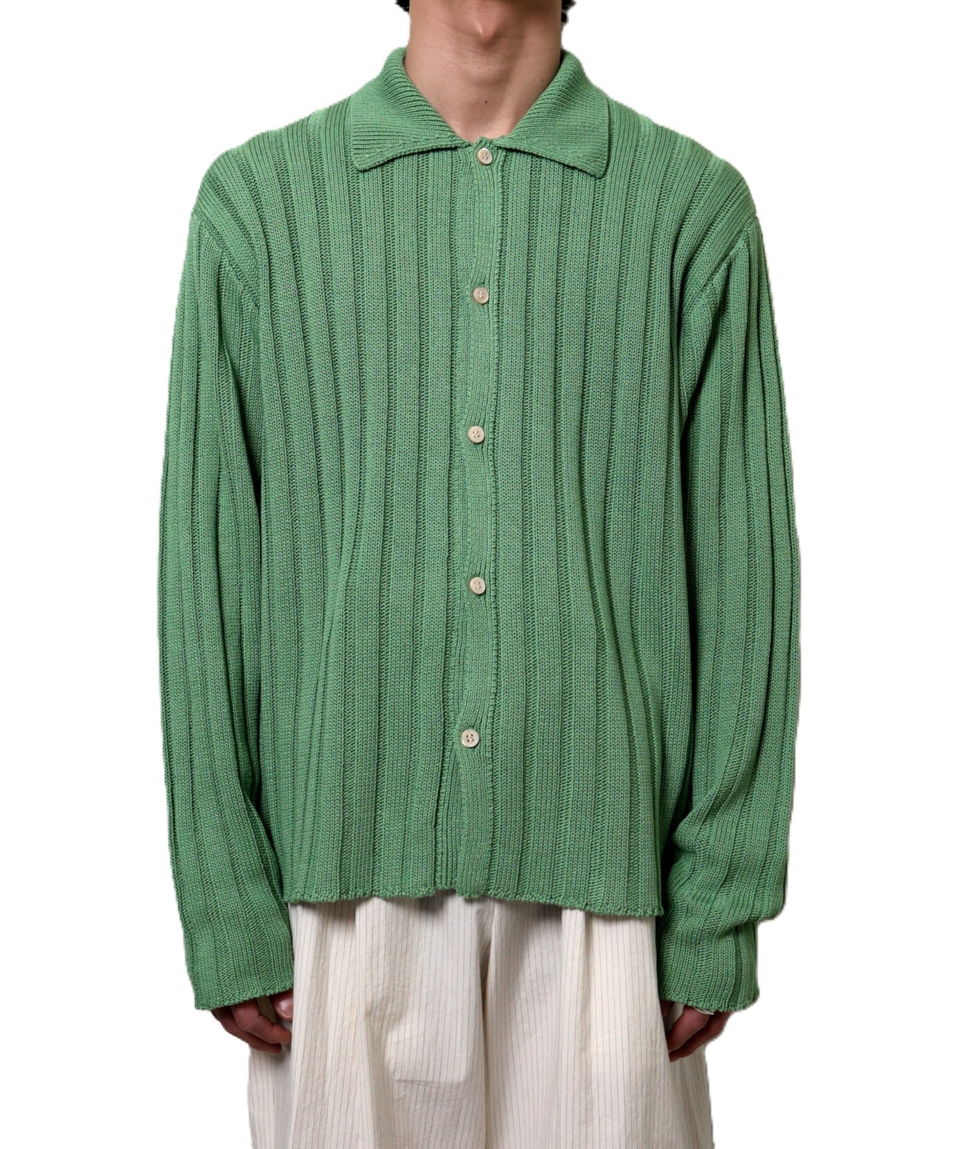 MATSUFUJI / M261-0501 / WIDE RIB KNIT SHIRT (GREEN) | AfterSchool
