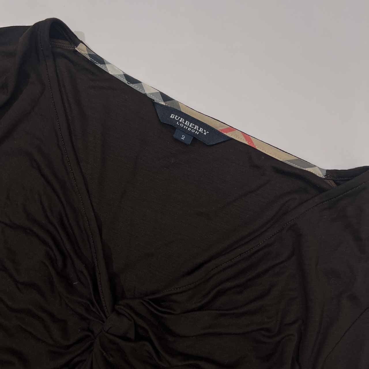 BURBERRY LONDON バーバリー Vネック デザイン Tシャツ カットソー 2/ダークブラウン レディース