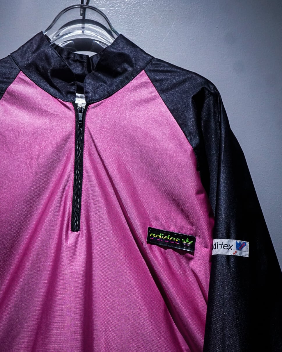 add (C) vintage】80's “adidas”“aditex” Half-Zip Pullover Nylon