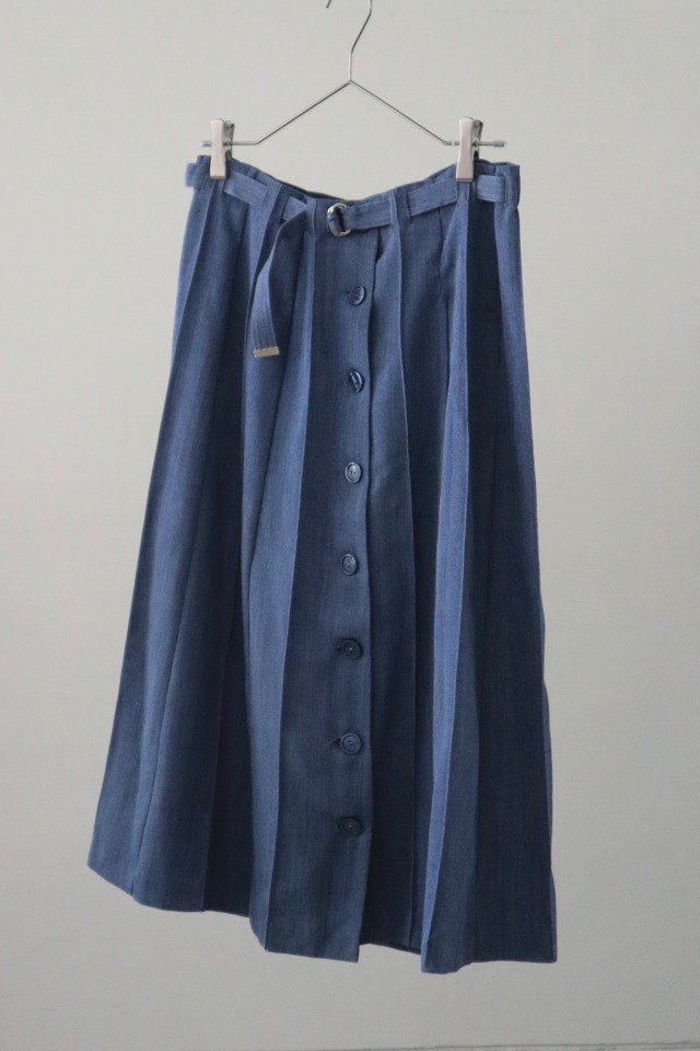 denim button pleats skirt with belt