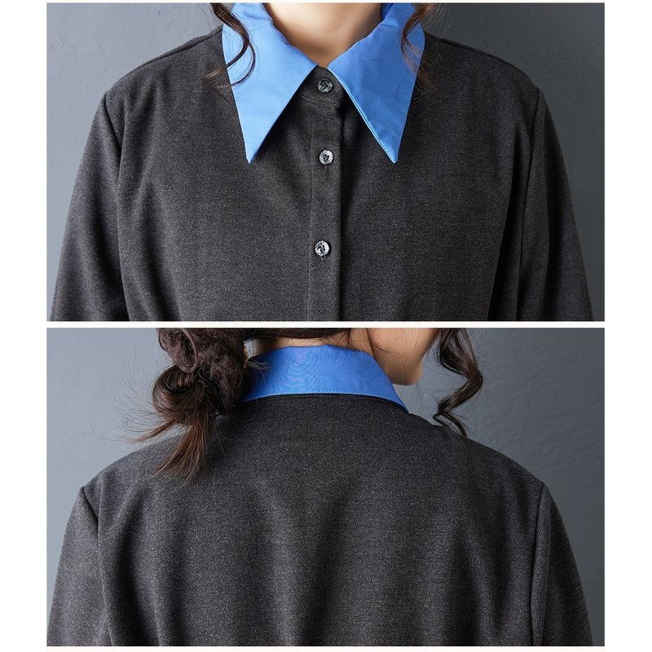 レイヤード風 配色 シャツワンピース  00130