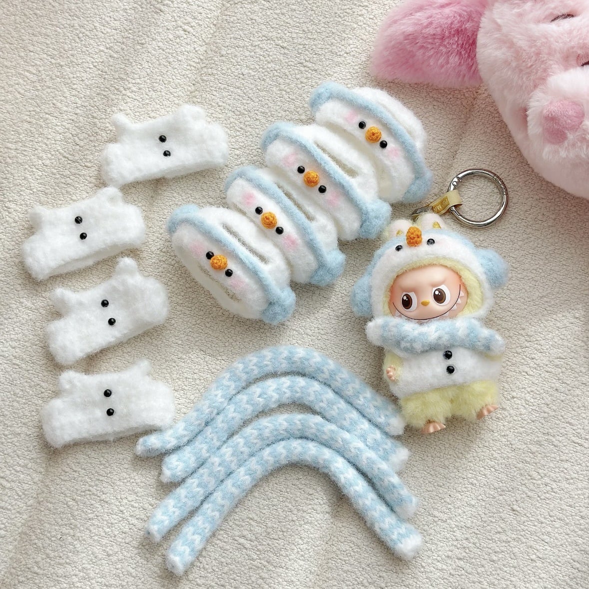 labubu4代/10cmぬいぐるみ用 冬 ペンギン雪だるま ニットロンパース+