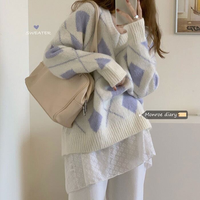 ホワイトセーター スタイルルーズオータムウィンターニットトップス 秋物 冬物 モンロー89083174757