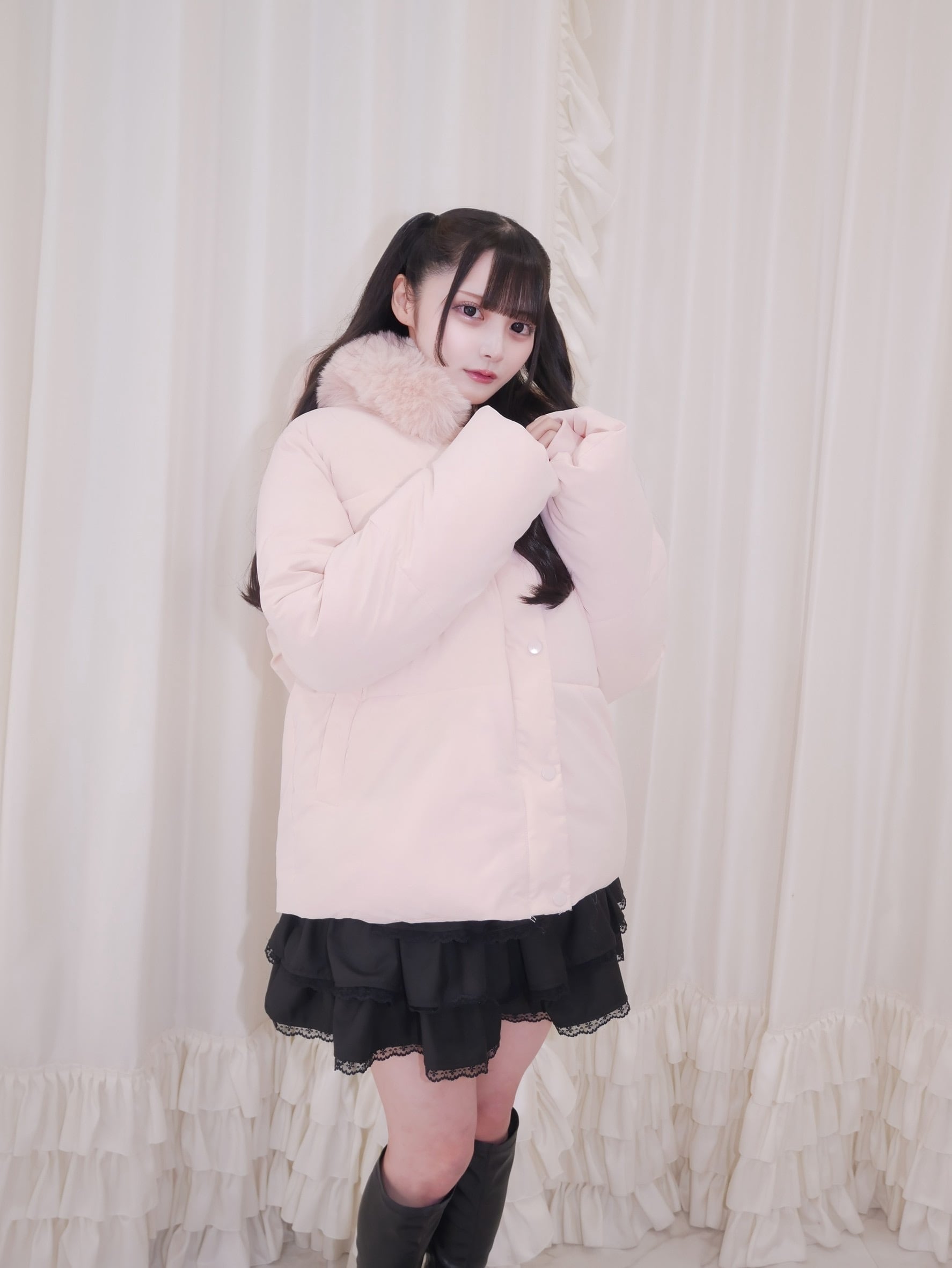 milky pink down jacket