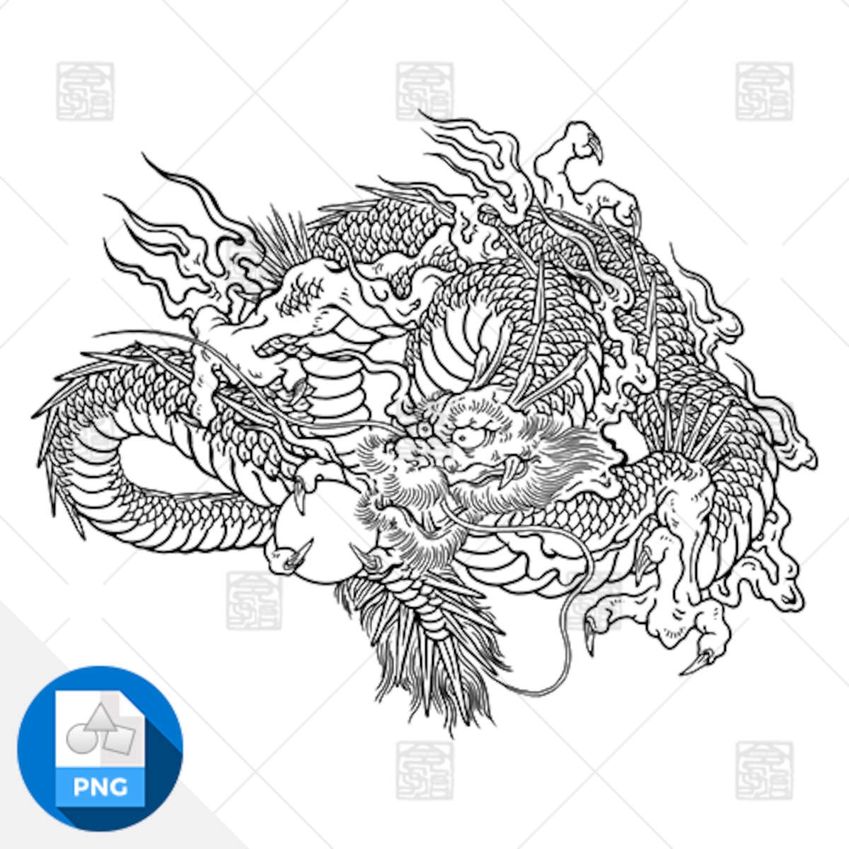 龍イラスト png画像素材】龍 Lサイズ 横2300px × 縦1840px | 和柄素材・画像