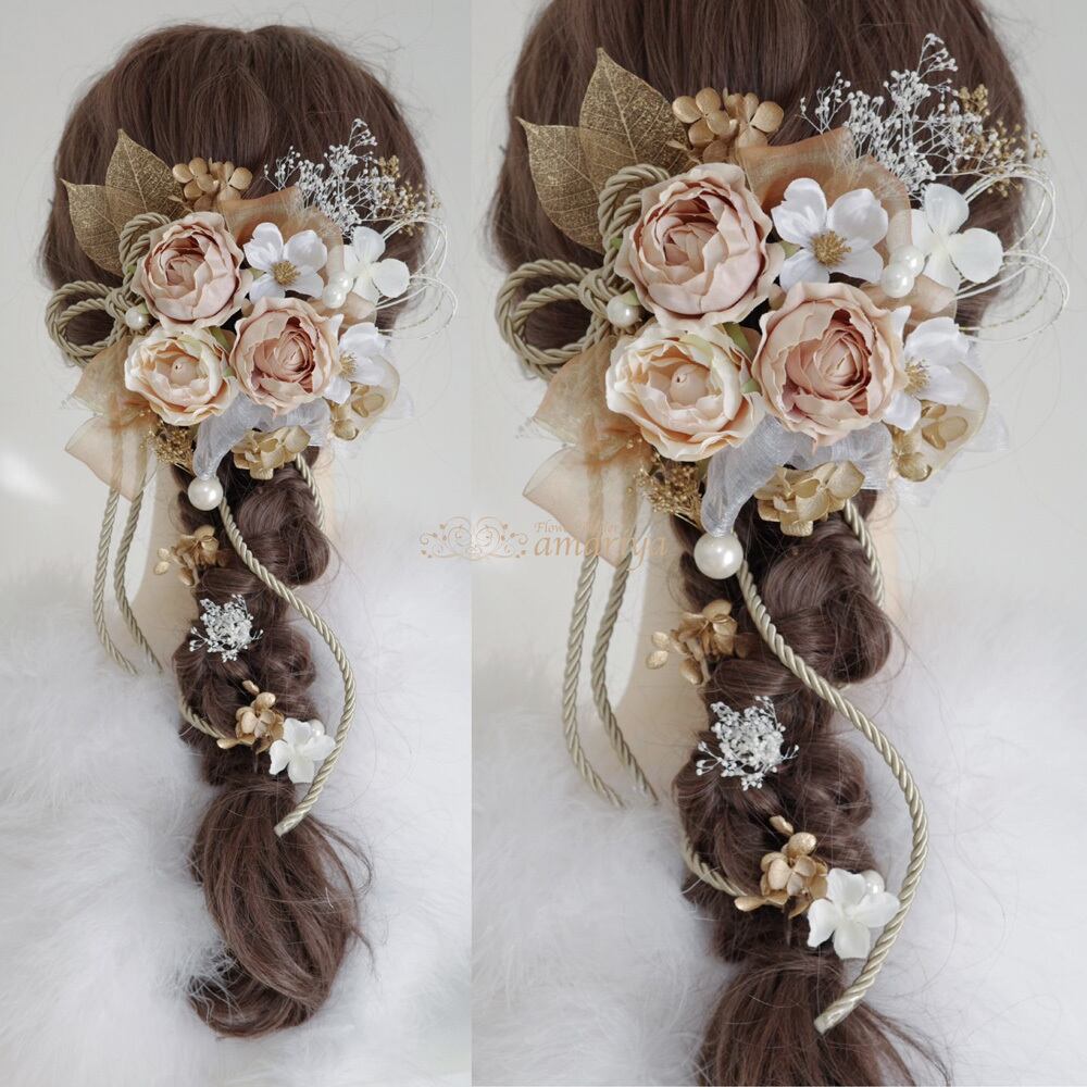 髪飾り２色のローズと桜のヘッドパーツ