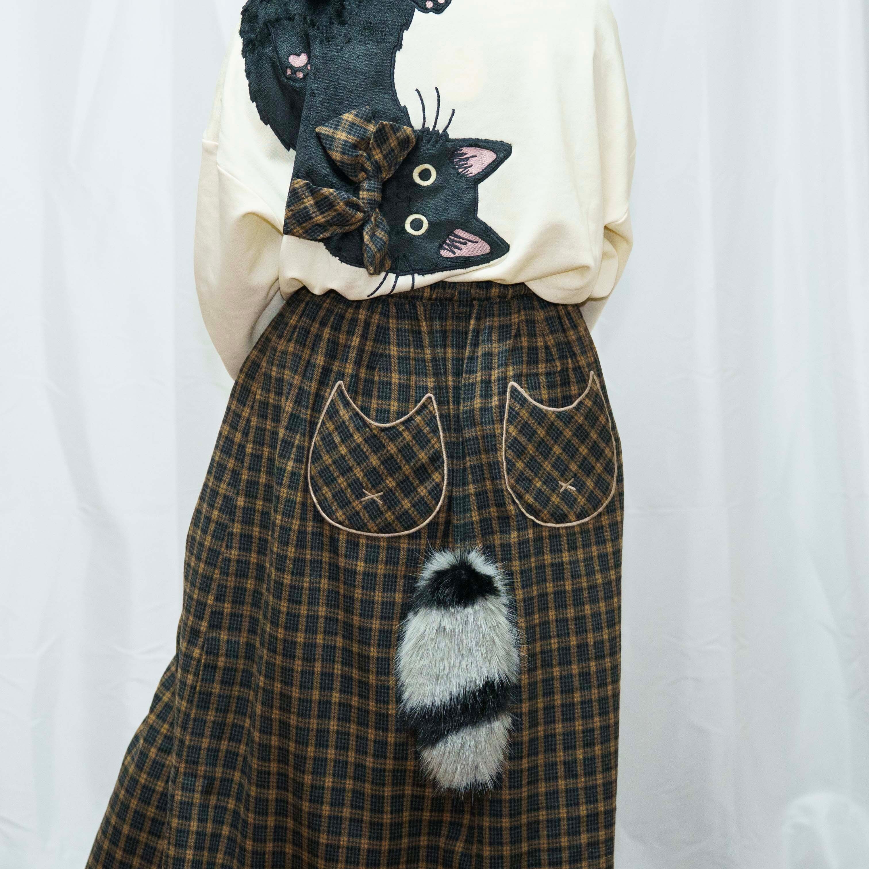 アンドエルシー　猫スカート ☆アンドエルシー &ellcey 猫まみれスカート クロ M セール