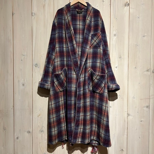 【a.k.a.C.a.k.a vintage】 Beautiful Ombre Check Vintage Loose Wool Long Gown