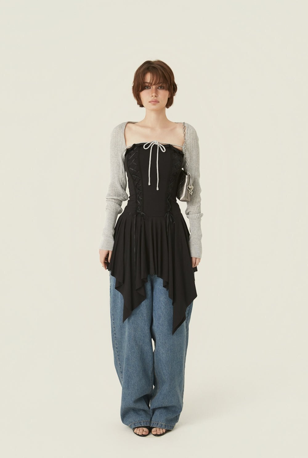 threetimes] Stretch lace up dress (black) 正規品 韓国ブランド 韓国