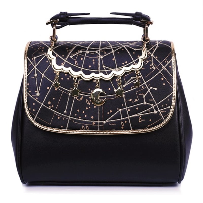 サブカル 服 地雷系 通販 星座バッグ ハンドバッグ ショルダーバッグ 三日月 お星さま 甘ロリ チャーム ゴスロリ系 ロリータバッグ 闇かわいい ゴシック ロリータ