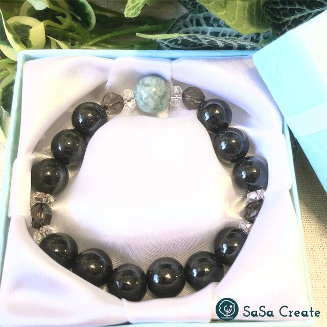 クール☆ 翡翠・黒翡翠とスモーキークォーツのメンズブレスレット