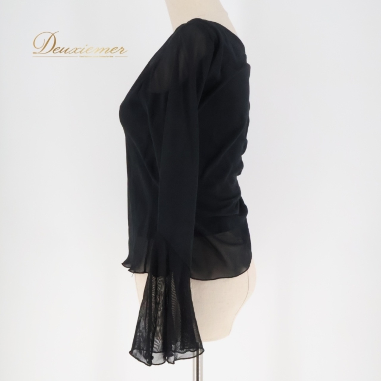 社交ダンス 衣装 トップス ブラウス ブラック系 チャコット Chacott レッスン 練習 黒 透け感 チュール 日本製 ふんわり 大人っぽい 上品 おしゃれ フレア レディース ダンスウェア 軽やか 透け感素材 シンプル きれいめ スタイリッシュ