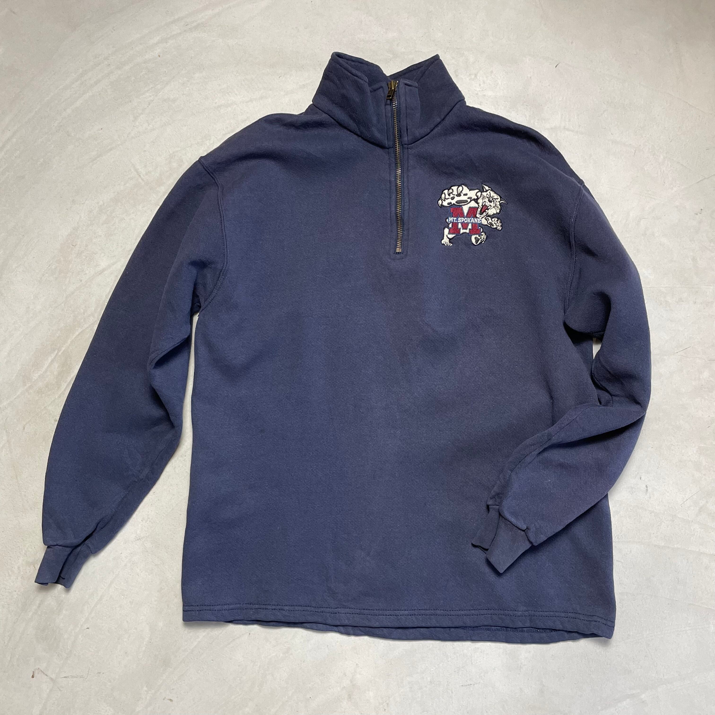 90年代 Lee リー 胸ロゴ プリント ハーフジップ プルオーバー スウェット メンズM相当 古着 プルオーバー トレーナー ネイビー 紺色 90s ヴィンテージ ビンテージ【トレーナー