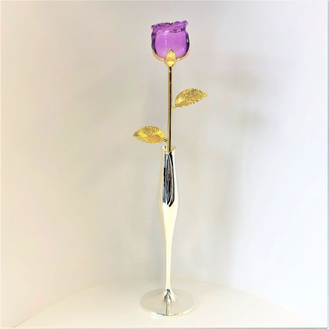 ガラスの薔薇（紫）とリーフ一輪挿し(353）