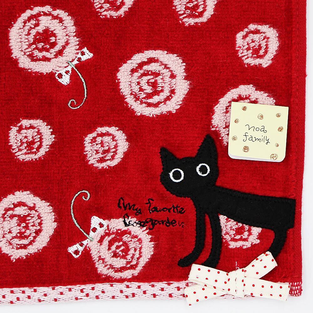 猫タオルハンカチ(ジーン)レッド | マスノヤ衣料品店・マスノヤ猫雑貨店
