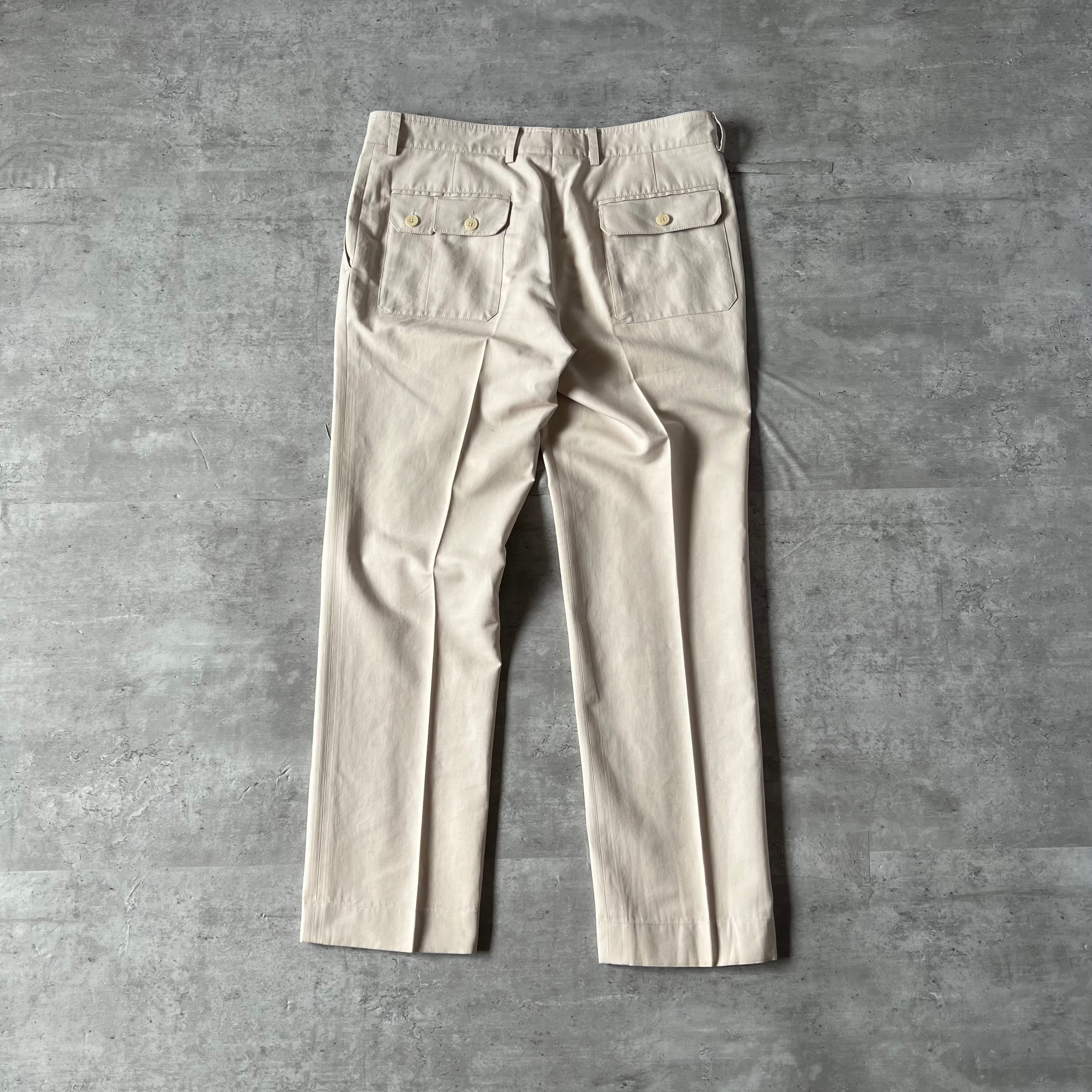 HERMES Linen Pants 035010H399 エルメス リネンパンツ スラックス シルク混 カーキオリーブ サイズ48【230714】【-A】【me04】