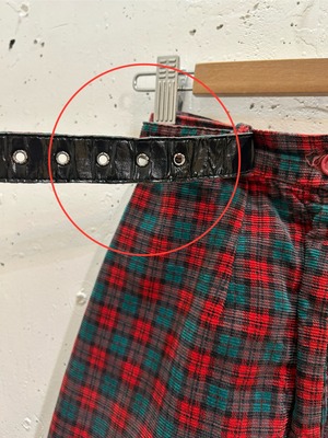 50's red×green check  skirt with belt